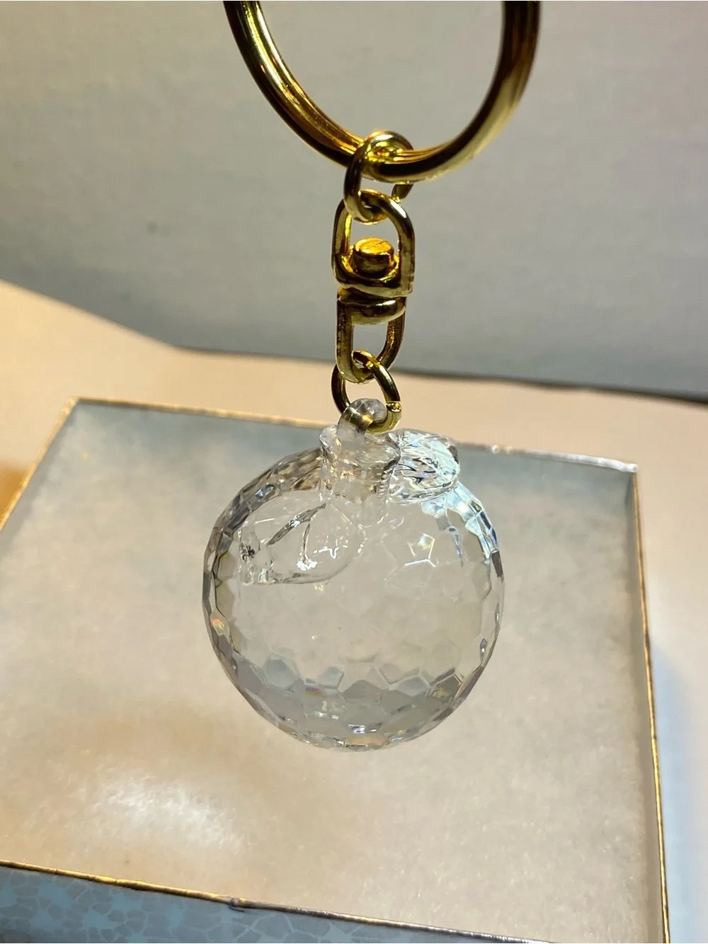 Crystal Cut Glass Apple Golden KeyChain
